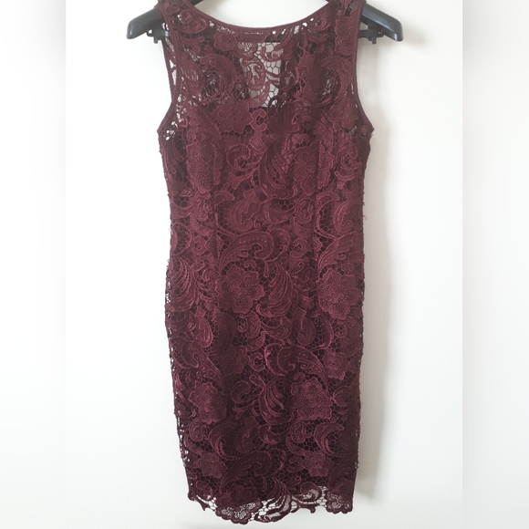Adrianna Papell Lace Dress. Size 4. Burgundy. - Picture 3 of 6